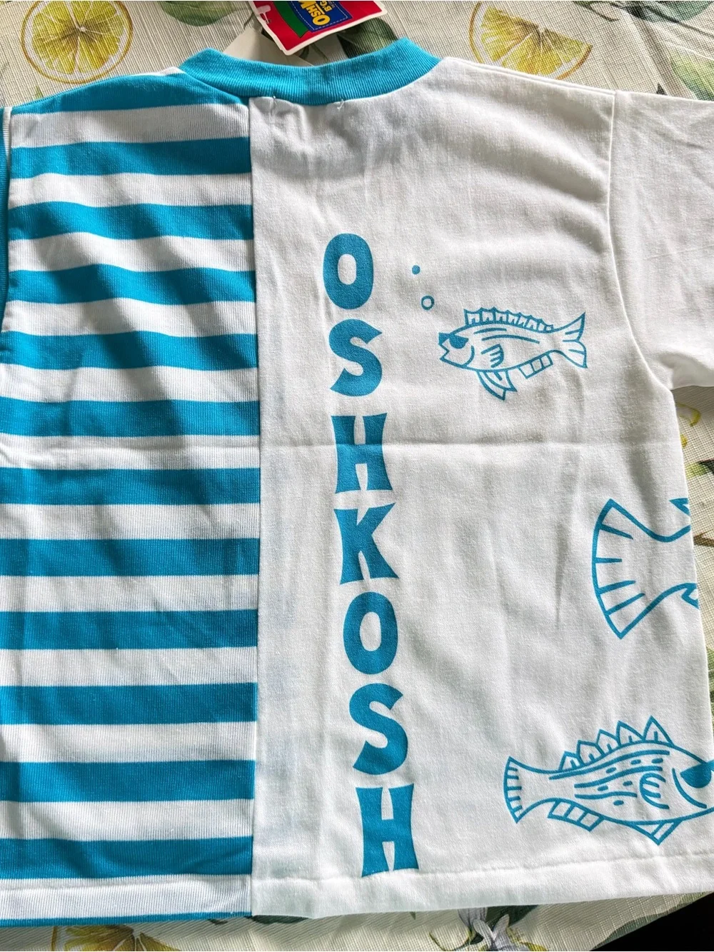 Oshkosh 1980s Turquoise & White Striped Kids Tee.